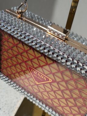 Upcycled Red & Gold Crystal-Trim Geometric Box Clutch